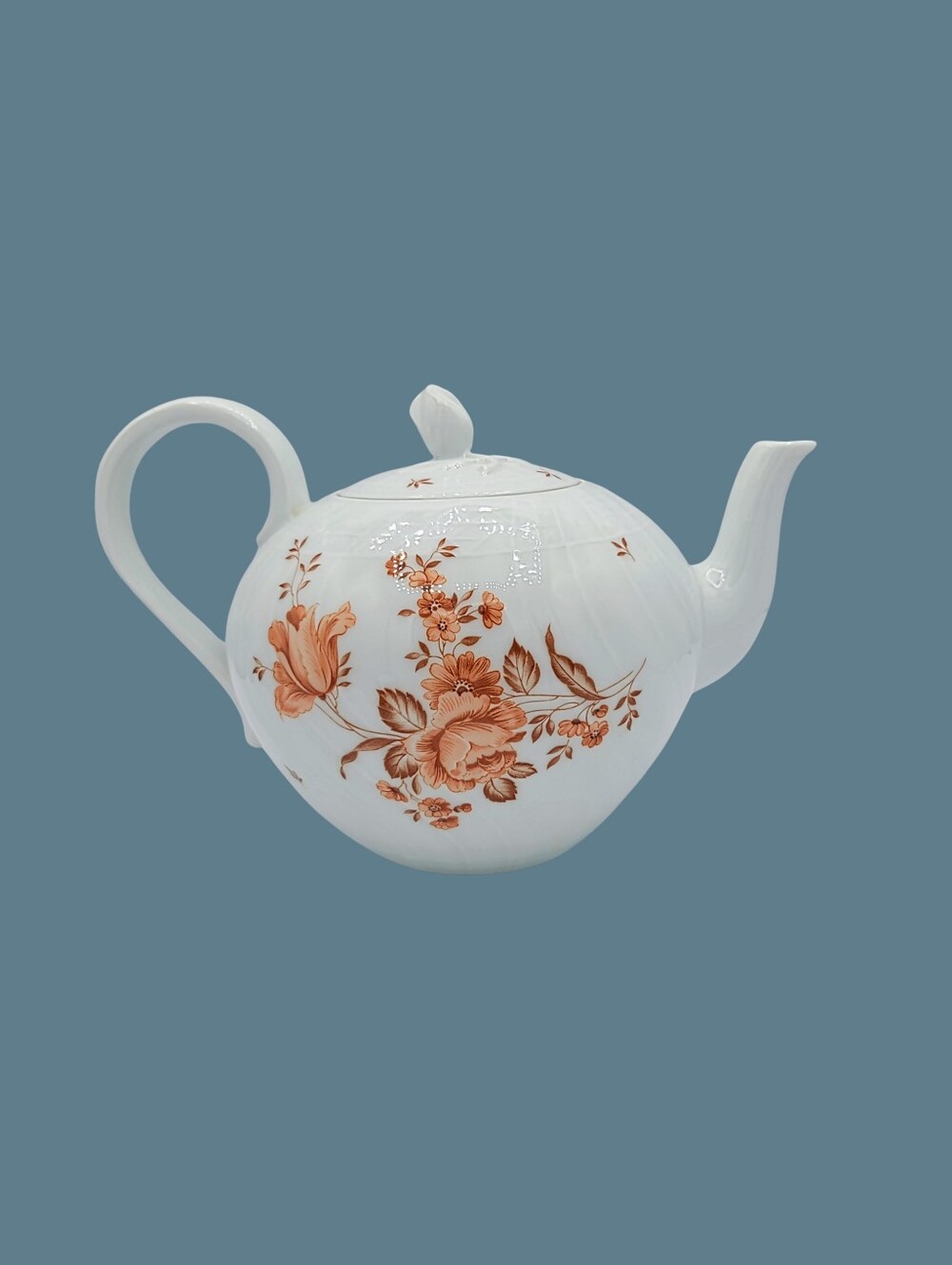 Hutschenreuther Germany Form Dresden 3 Porcelain Teapot Lid Peach Floral 7.75"